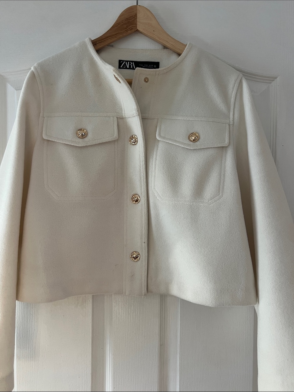 Zara Ivory Button-Front Cropped Jacket